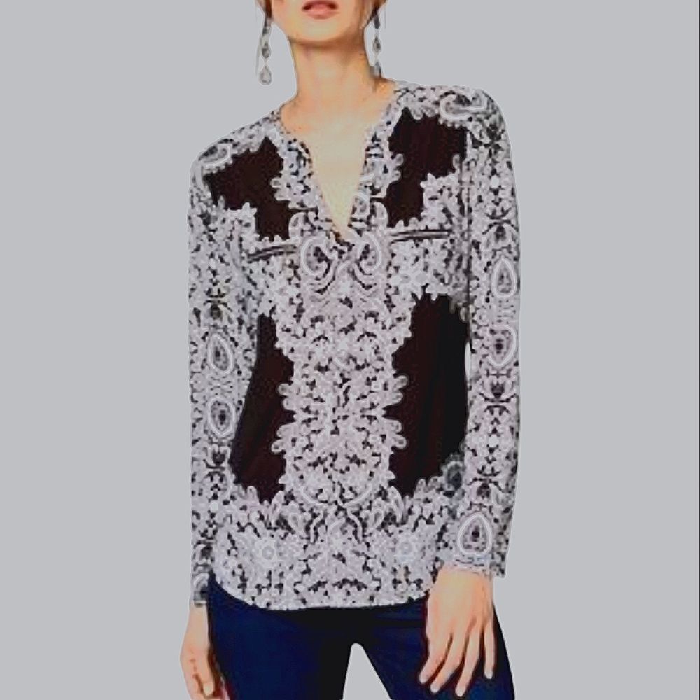 INC International Concepts Shear Blouse Paisley Blue and White Size XL